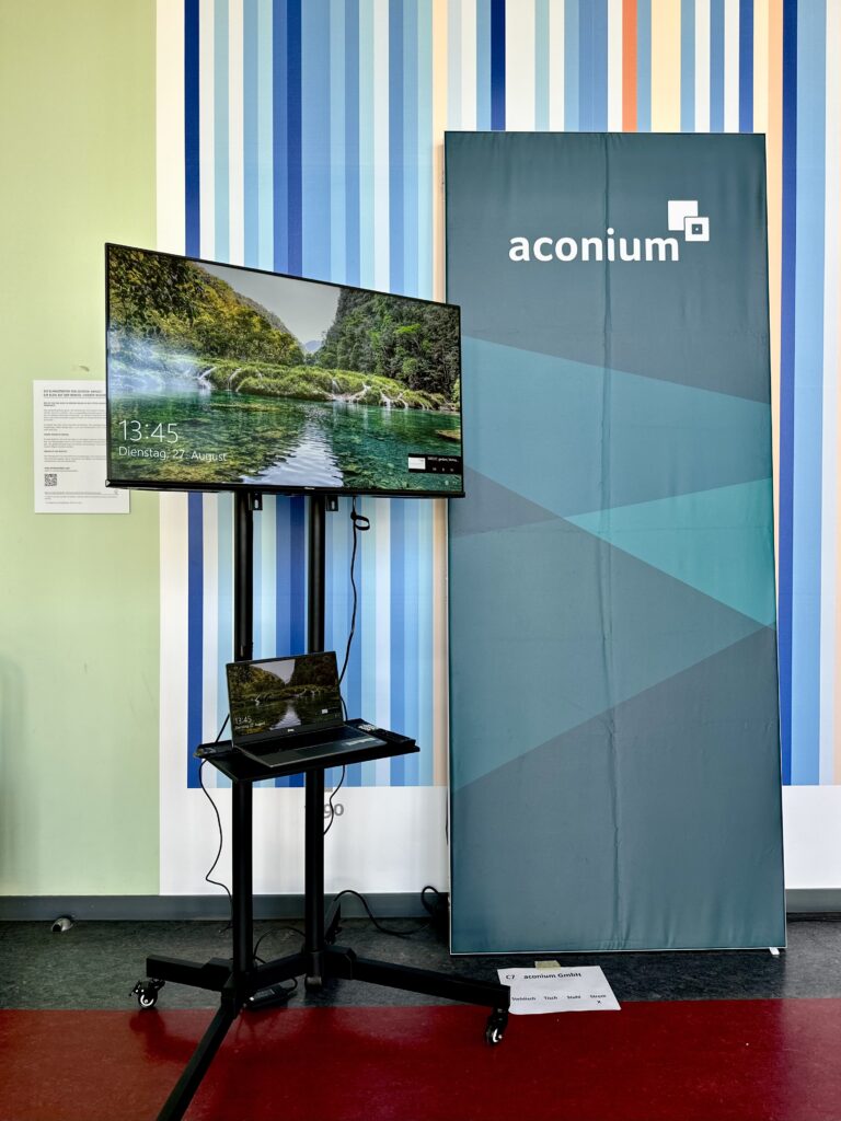Bildschirm-Vermietung in Merseburg, TV-Stand mit Laptop
